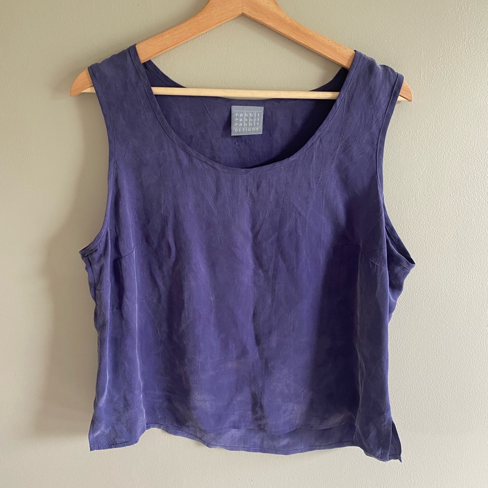 Vintage 90's Y2K Rabbit‎ Rabbit Rabbit Top 14 Purple Rayon Sleeveless Boxy U.S.A